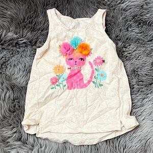 Toughskins Girl's Tank Top | Beige | Cat Theme | Size Medium